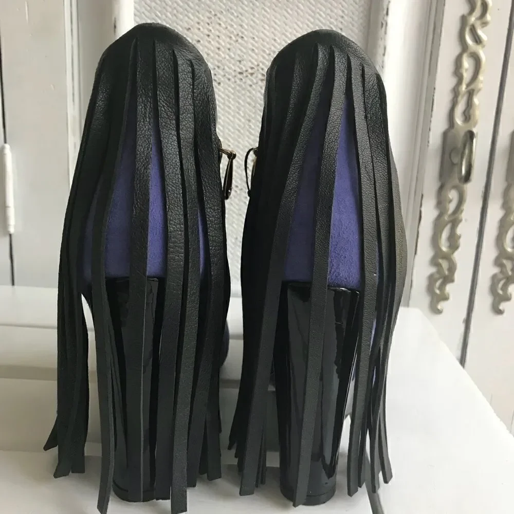 PURPLE SUEDE BRAZILIAN FRINGE  WEDGES